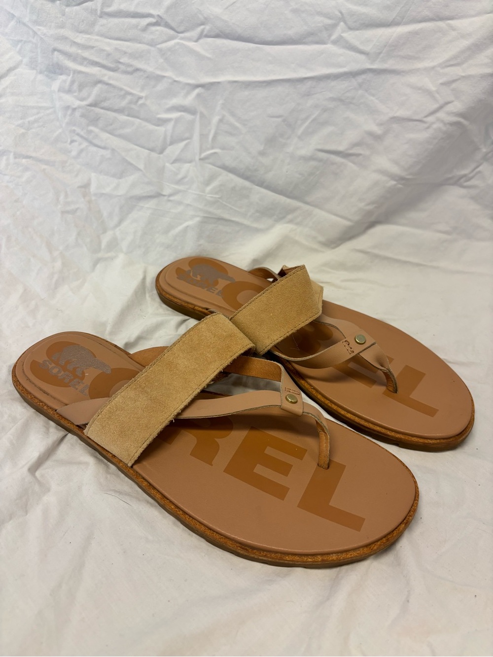 Sorel Tan Suede/Leather Flip-Flop Sandal | Women Size 8